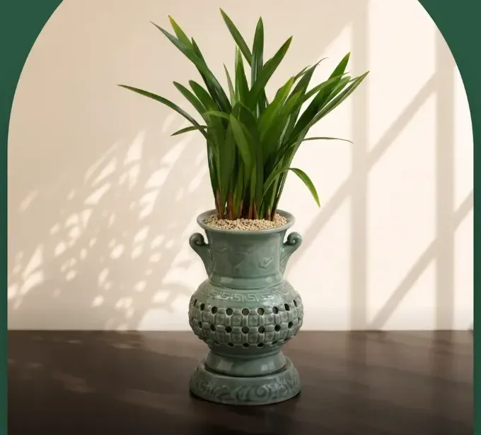 Sancheon Bose Cymbidium (Carved Pot)